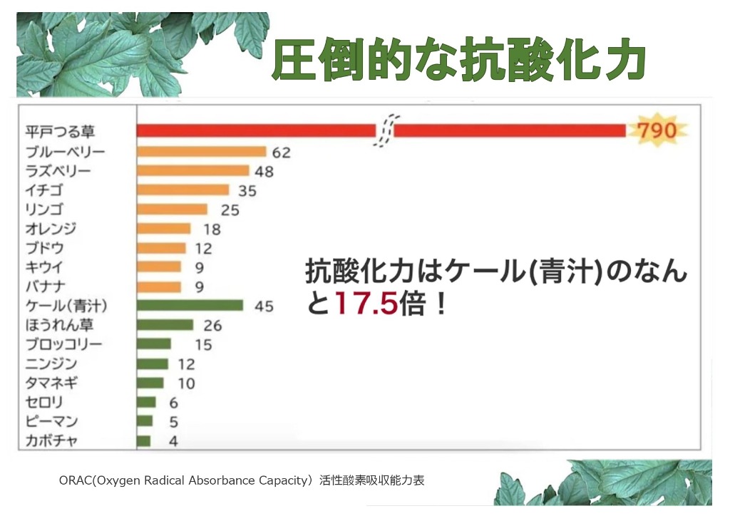 McB（マックビー）[平戸つる草®]は61種類のと合わせ、強い抗酸化力があります。